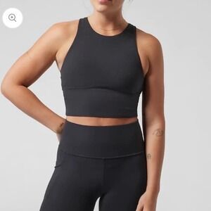 ATHLETA | Black Conscious Crop Powervita Racerback Workout Sports Bra, XS